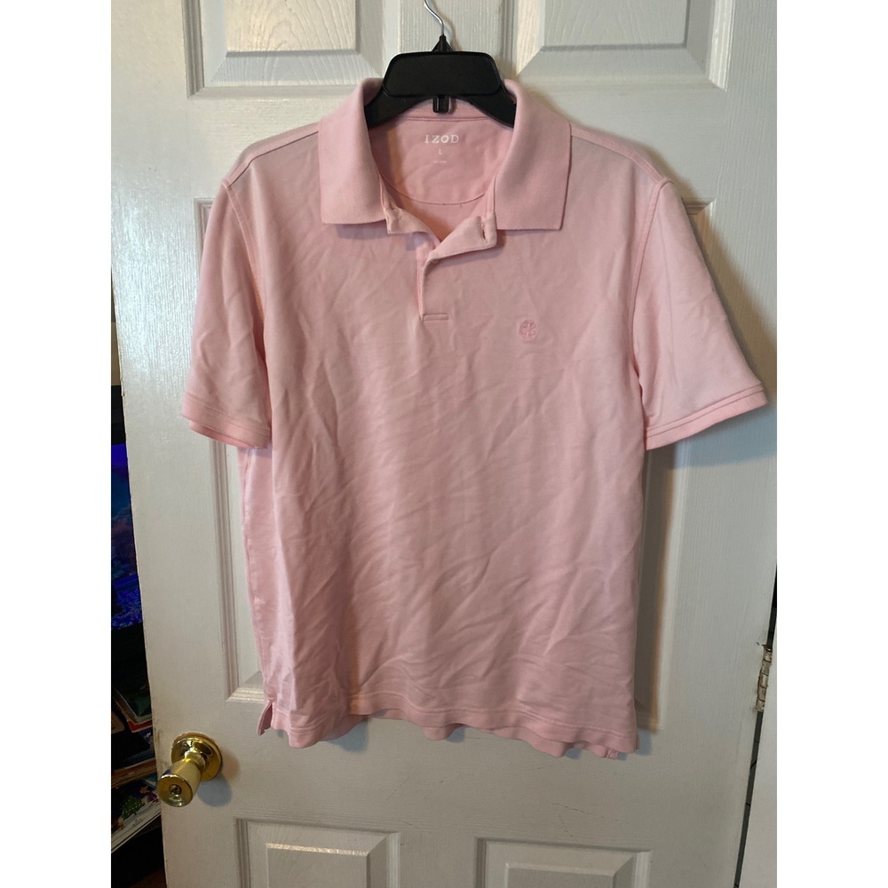 IZOD Advantage Performance Polo Shirt Mens Large Pink Short Sleeve‎ Pique Knit